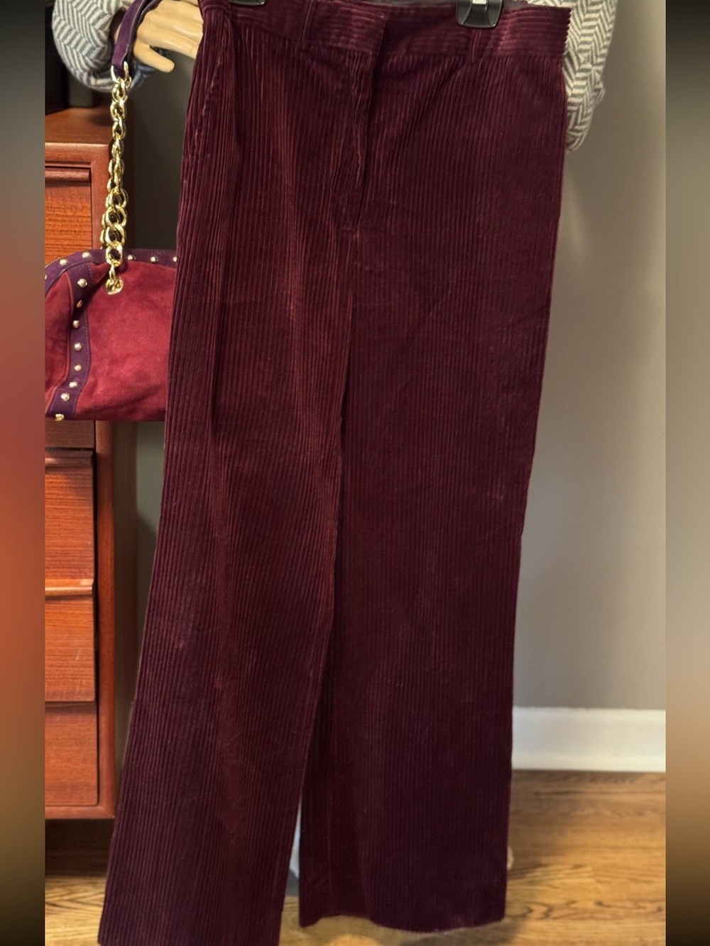 Sandro Corduroy Trousers - Deep Burgundy.